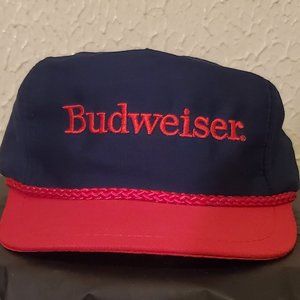 Vintage Budweiser Hat with Embroidered Emblem. Great Condition. Blue and Red